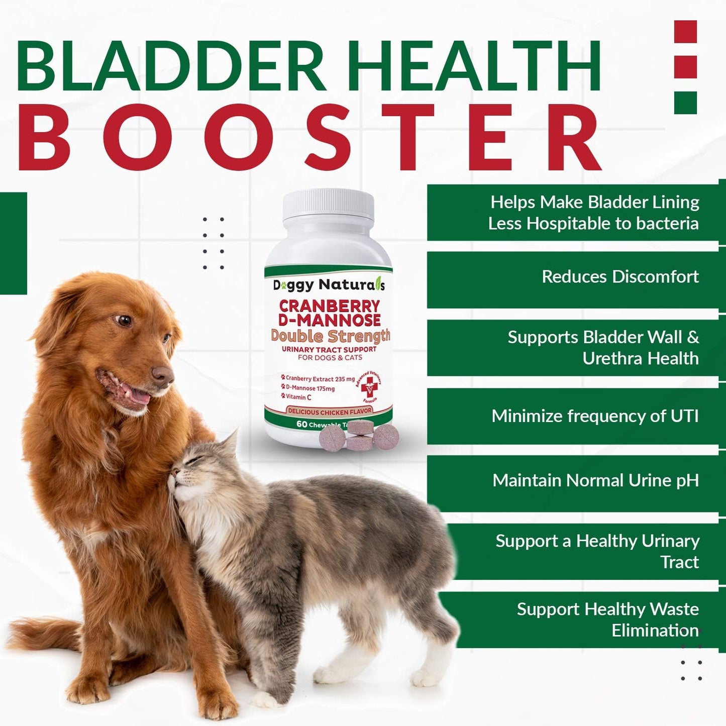 Cranberry D-Mannose Double Strength Tablets for Dogs & Cats – Urinary Support