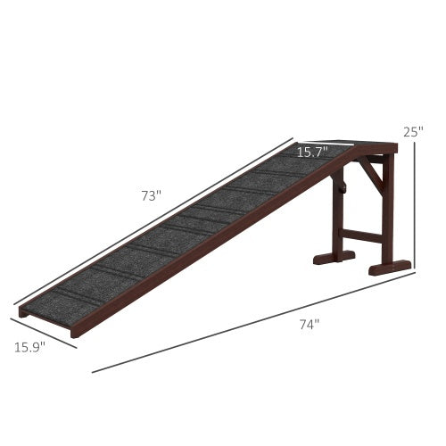 Dog ramp dimensions 74 x 16 x 25 inches with 15.7 inch top platform