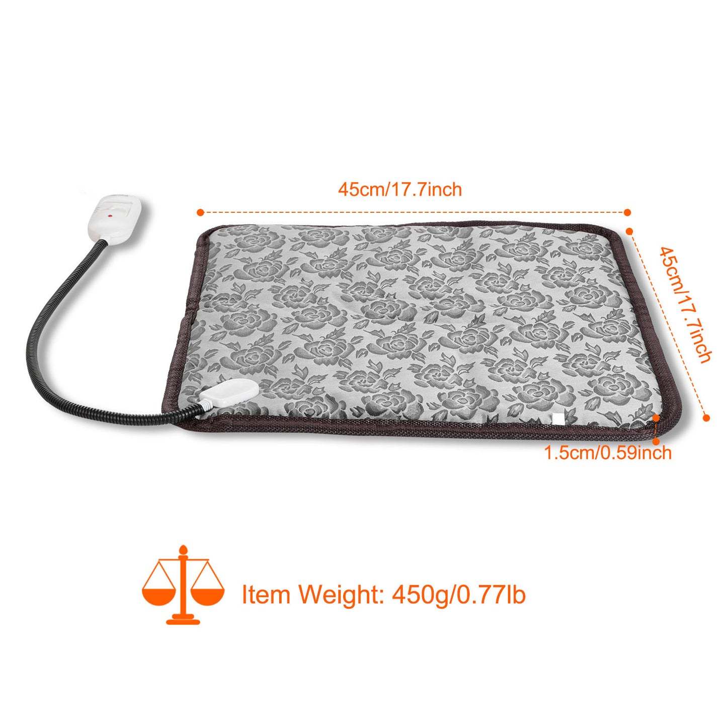 Electric heating pad size 17.7 x 17.7 inches for dogs and cats