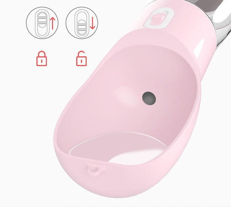 Leak-proof locking water spout on senior-friendly portable dog water bottle