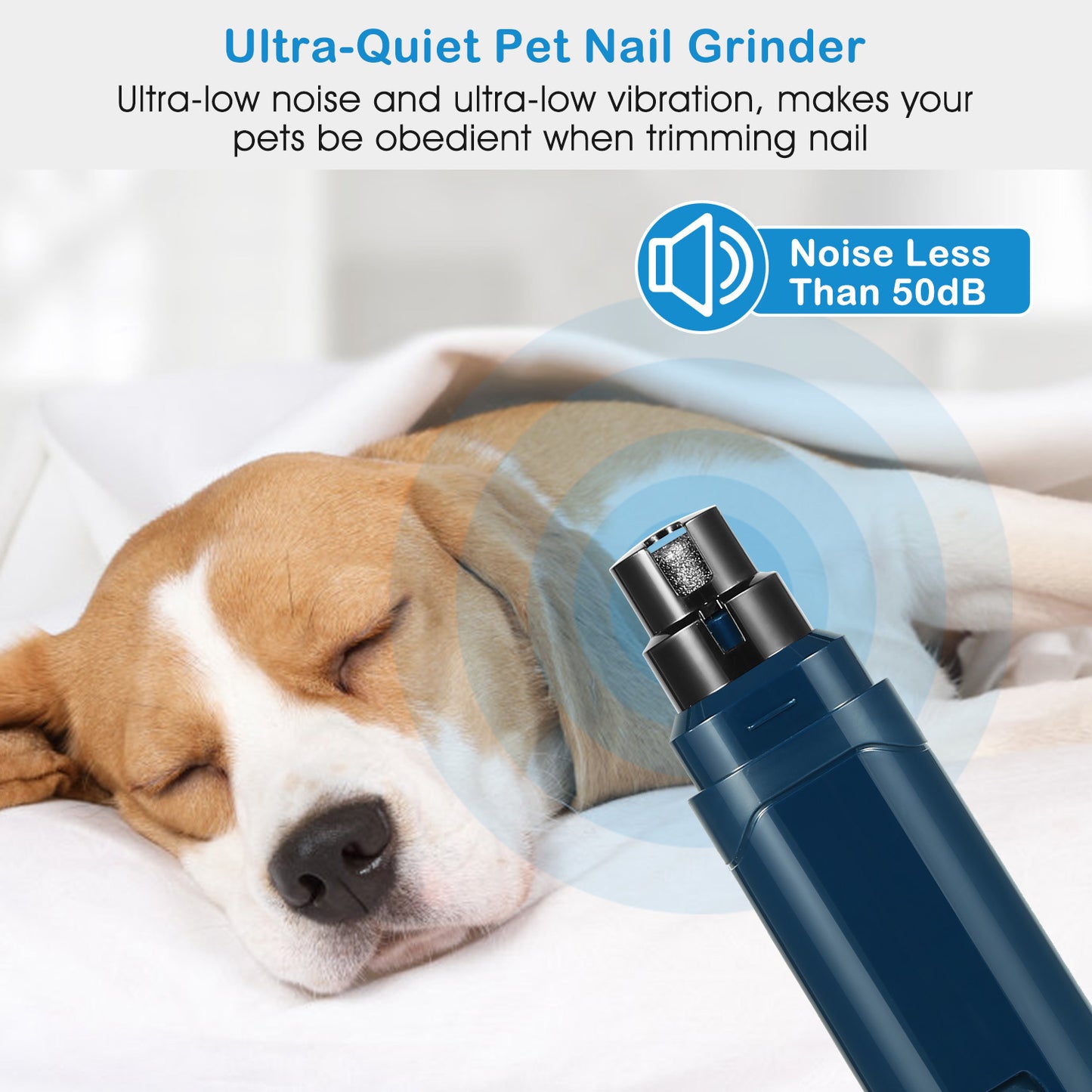 Low-noise pet nail grinder under 50 dB for anxious senior pets
