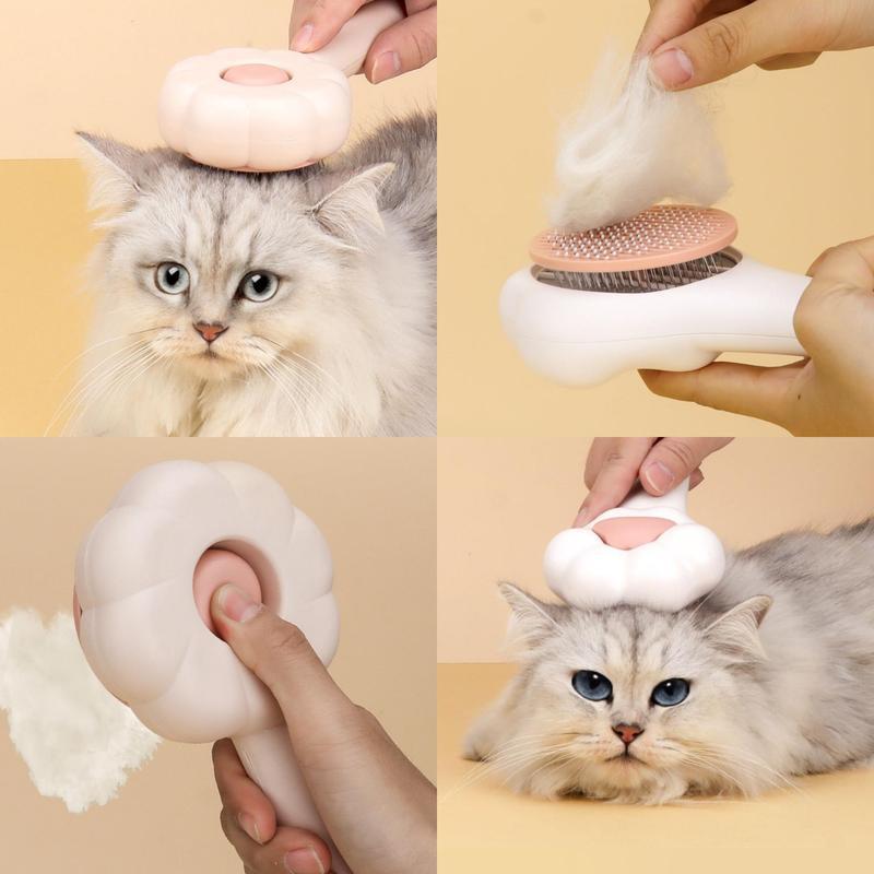Self-cleaning paw brush showing one-click fur removal