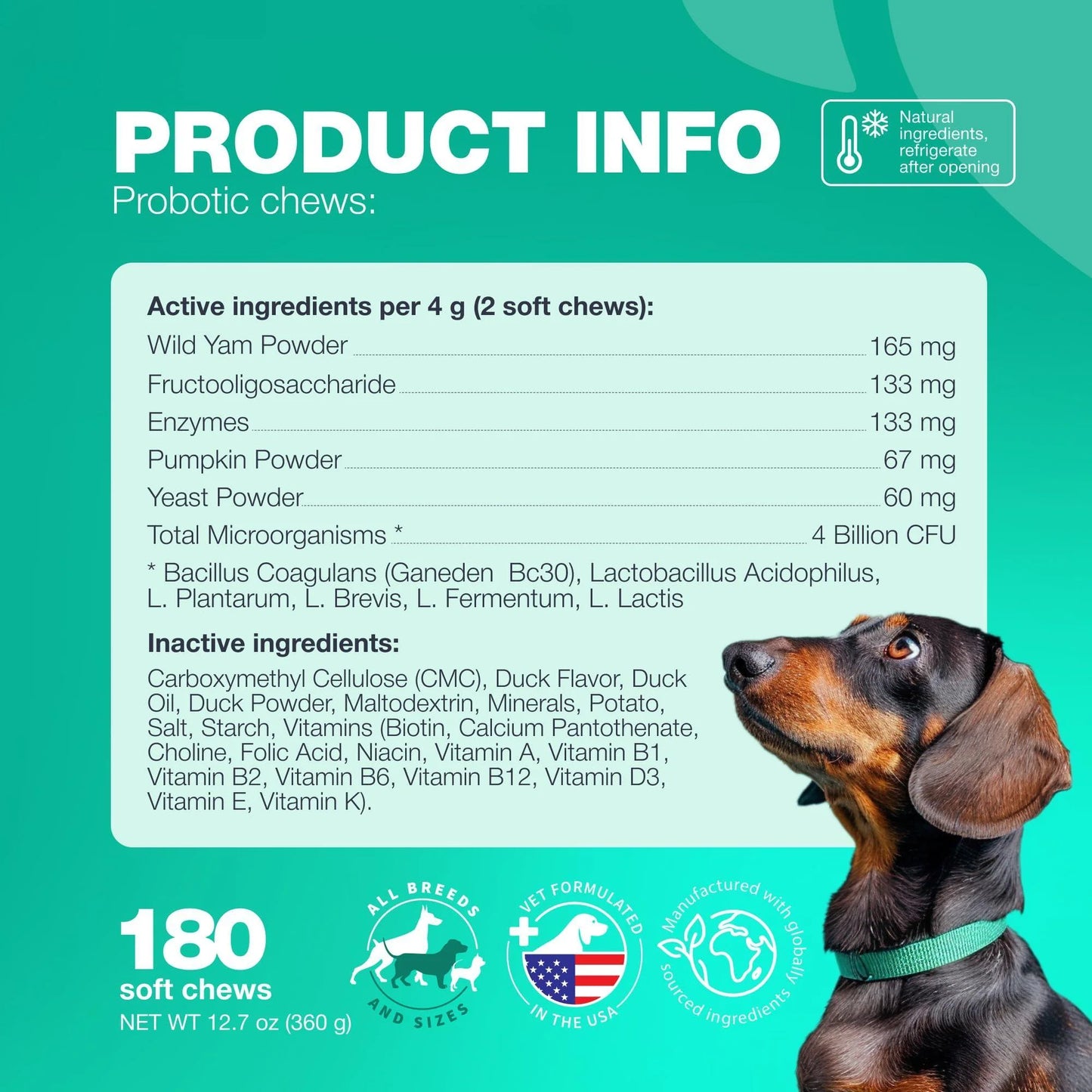 Senior Dog Probiotic Chews with Digestive Enzymes – Product Info Nutrition Facts