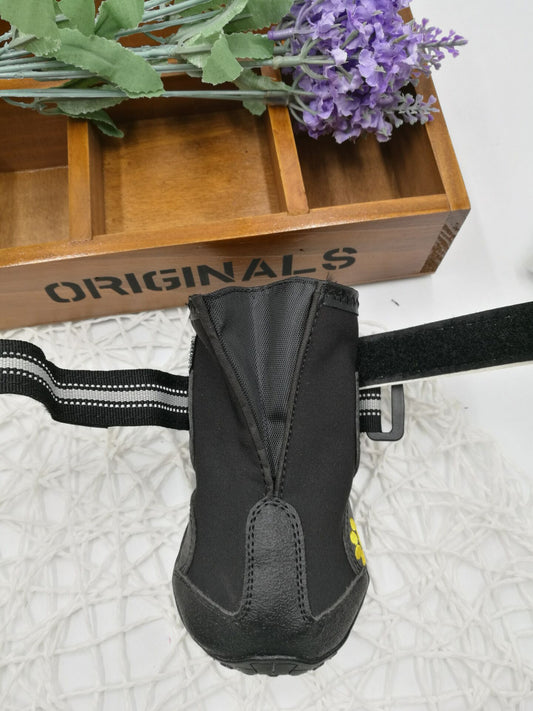 dog boot with adjustable reflective strap open