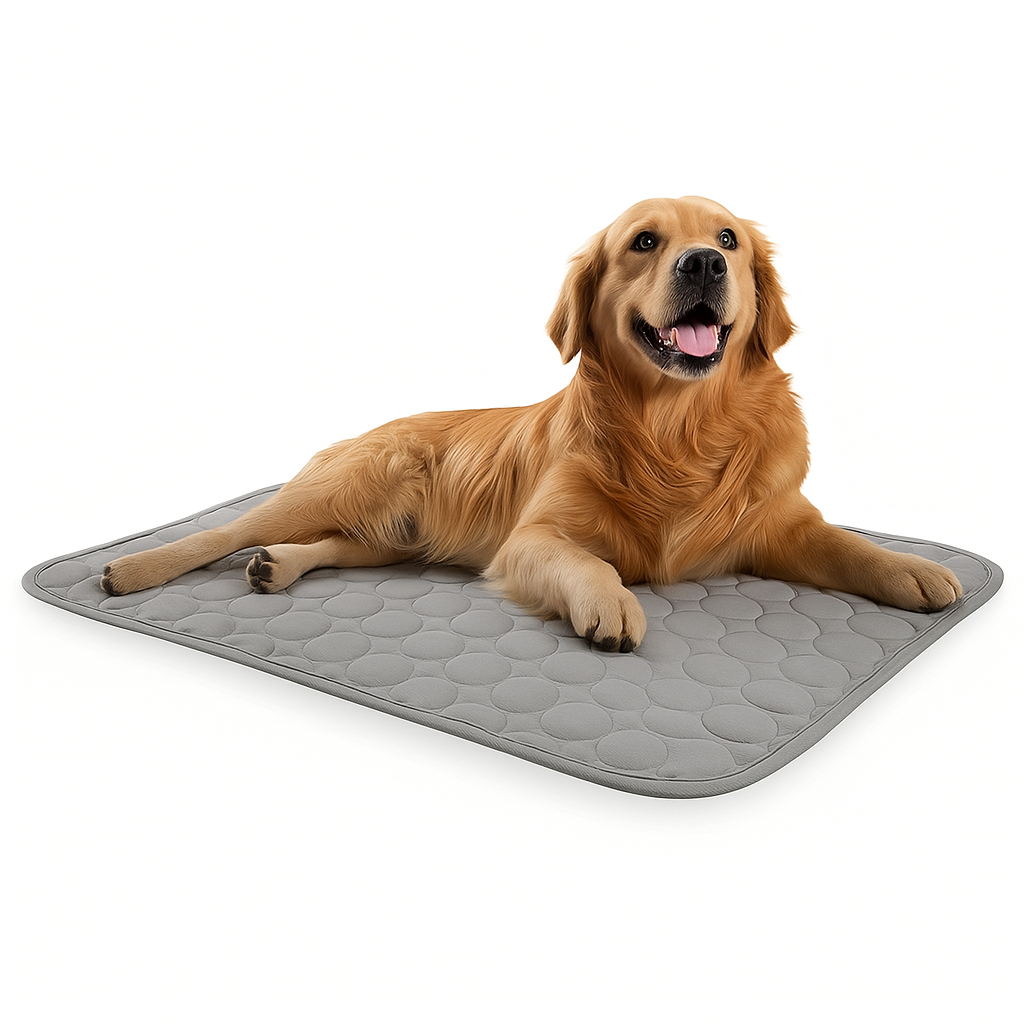 dog on cooling mat gray