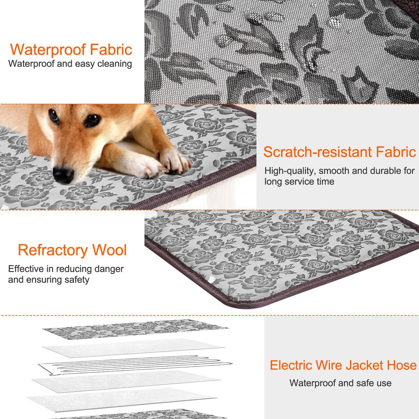 Waterproof, scratch-resistant electric pet heating pad with safety layering