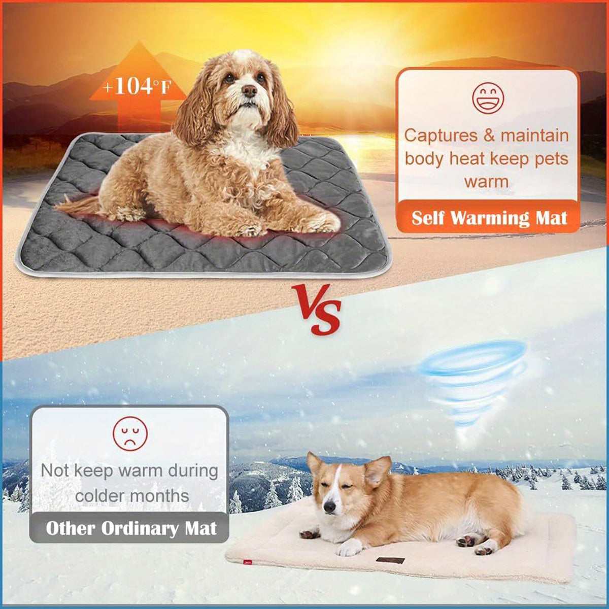 Comparison of self-warming pet mat vs ordinary mat in winter
