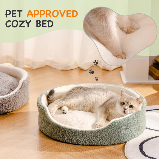 Cat lounging in cozy orthopedic pet bed with plush cushion