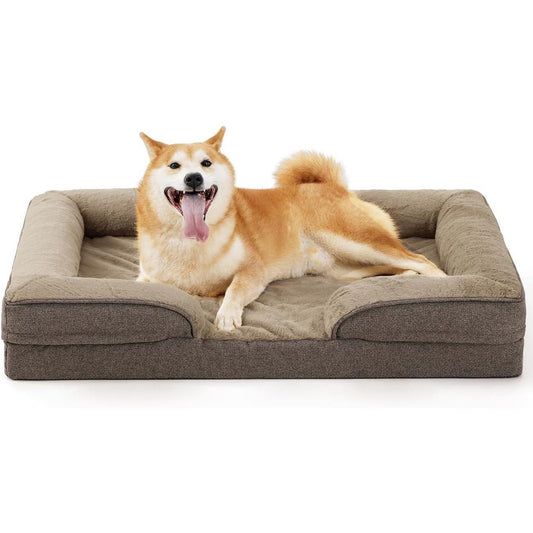 Shiba_Inu_resting_on_orthopedic_dog_sofa_bed_with_bolstered_sides