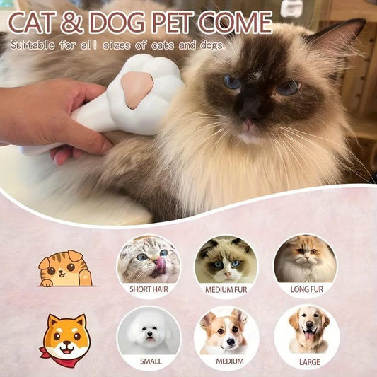 Paw-shaped grooming brush used on a fluffy long-haired cat