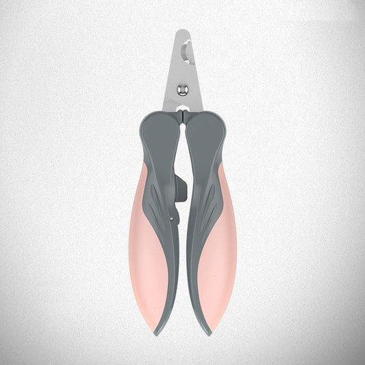 Pink pet nail clippers with stainless-steel blades, safety lock and soft non-slip handles