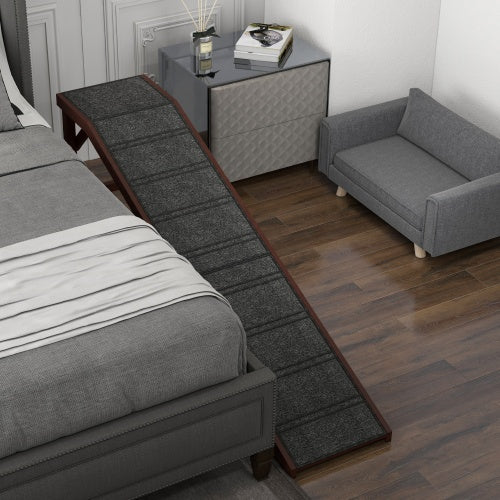 Wooden dog ramp to bed with non-slip carpet for senior dogs