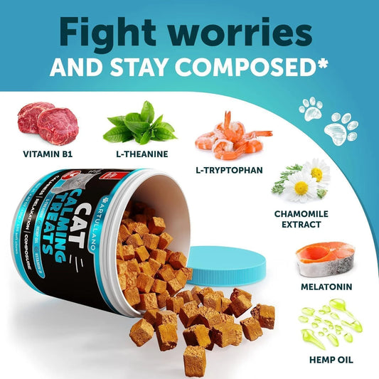 cat-calming-treats-ingredients-hemp-melatonin-ltheanine-chamomile
